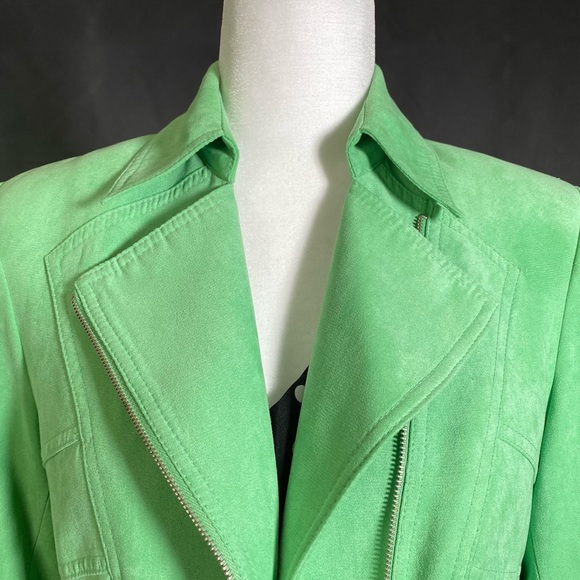 Pastel Green Micro Suede Biker Jacket - Picture 7 of 8